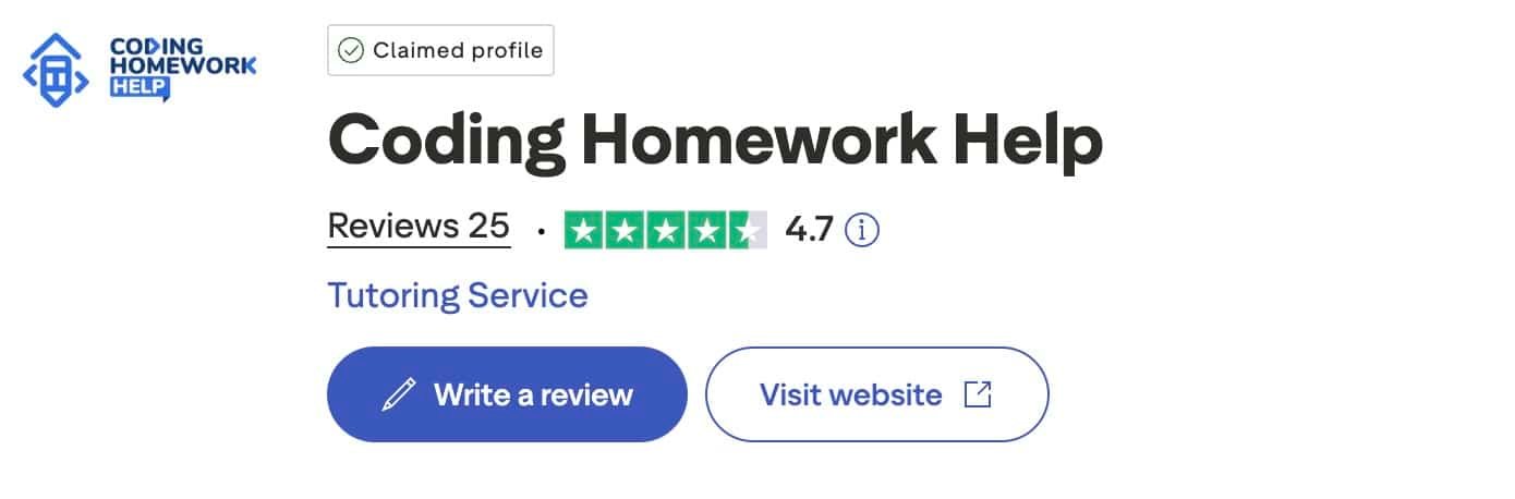 Trustpilot's review summary for codinghomeworkhelp.com shows a 4.7 out of 5 star rating and "Excellent" status based on customer reviews.